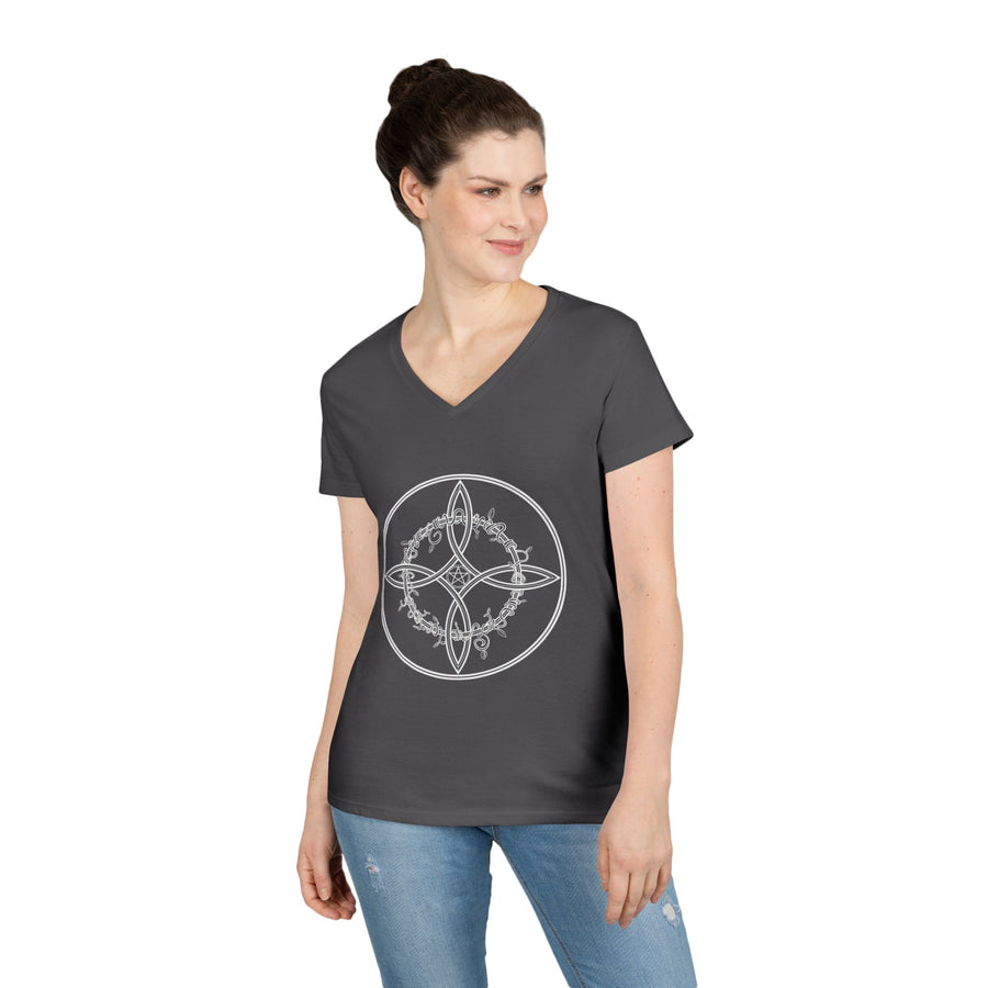 Witch's Knot Wisdom Ladies' V-Neck T-Shirt-Earth Fairy Holistics