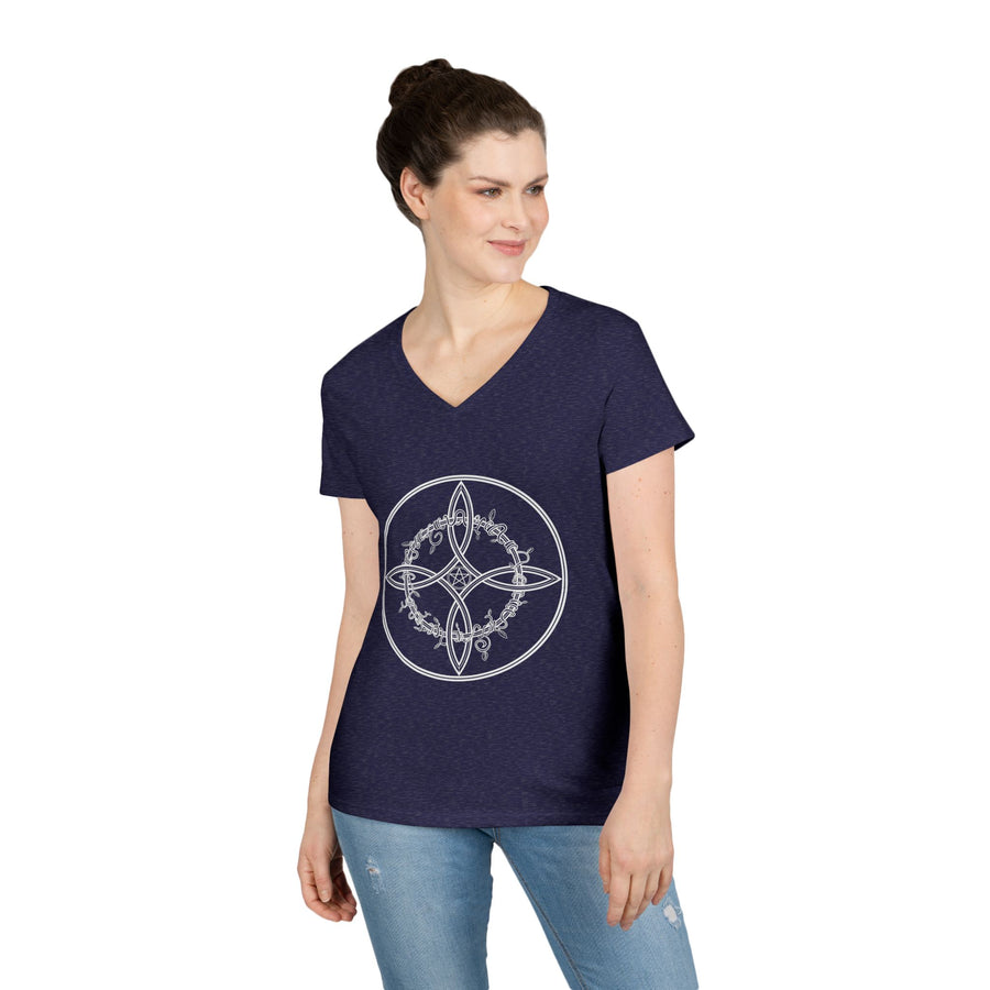 Witch's Knot Wisdom Ladies' V-Neck T-Shirt-Earth Fairy Holistics