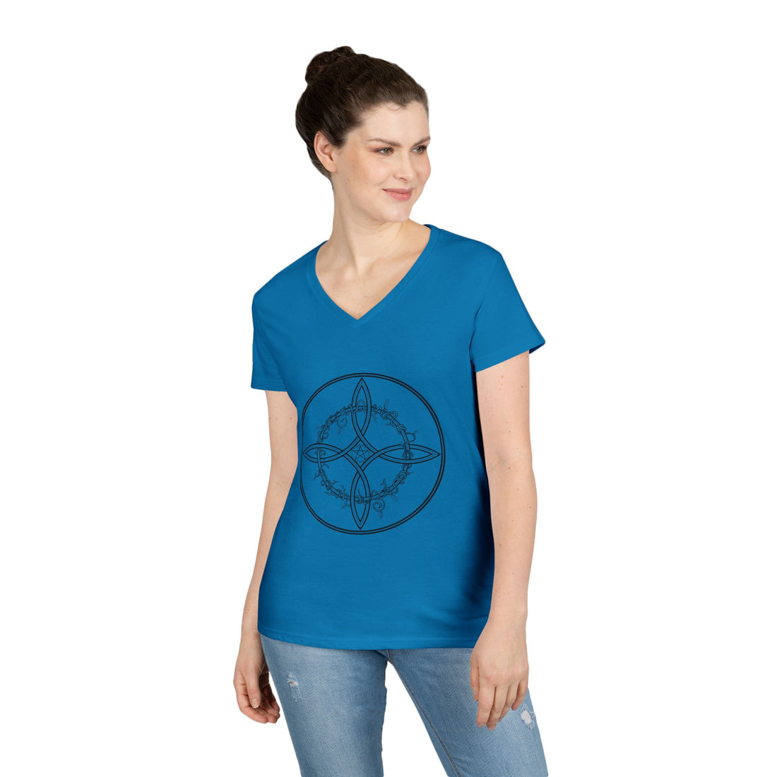 Witch's Knot Wisdom Ladies' V-Neck T-Shirt-Earth Fairy Holistics