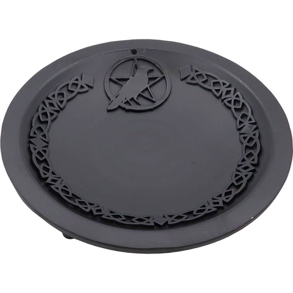 Cast Iron Offering Plate Incense Holder - Pentacle w/ Raven-Earth Fairy Holistics