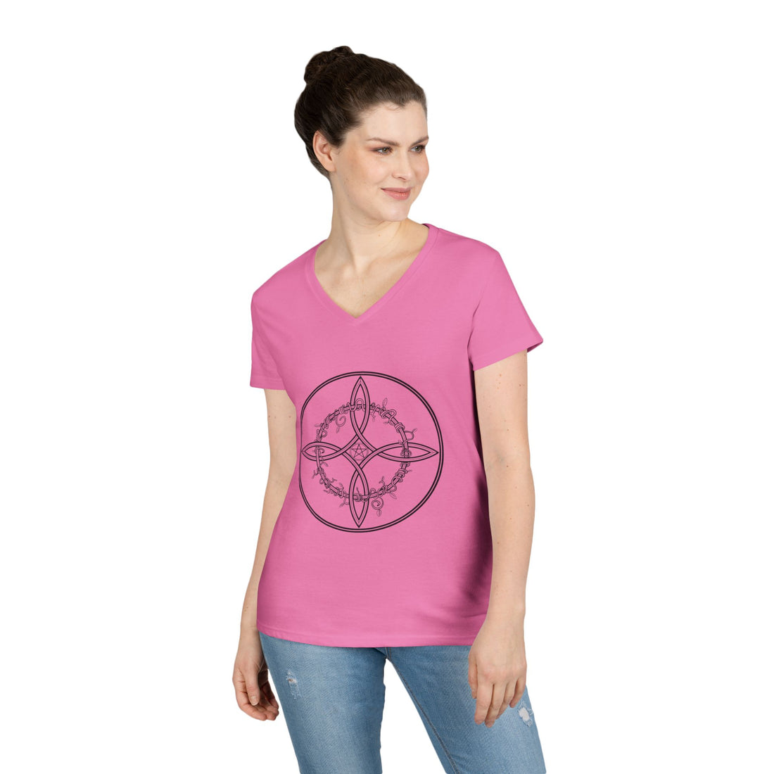 Witch's Knot Wisdom Ladies' V-Neck T-Shirt-Earth Fairy Holistics