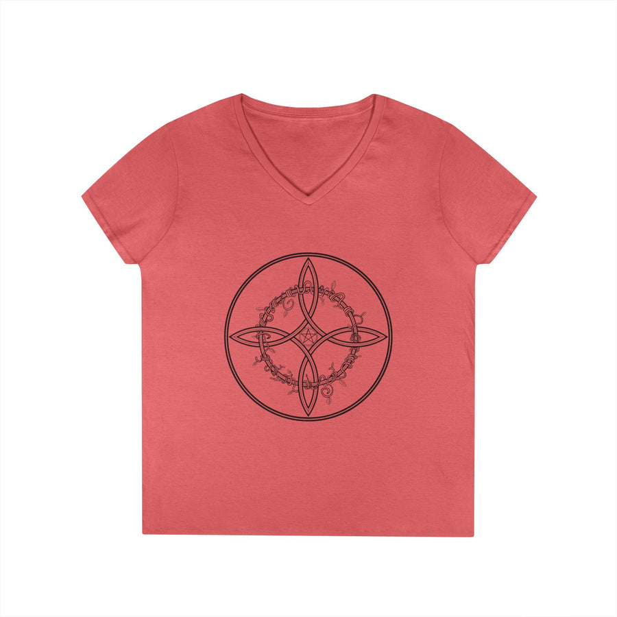 Witch's Knot Wisdom Ladies' V-Neck T-Shirt-Earth Fairy Holistics