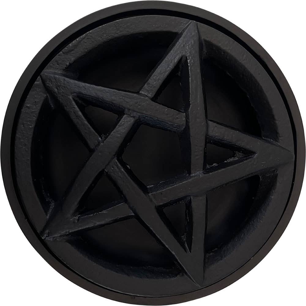 Cast Iron Incense Burner w/ Pentacle Lid (Each)-Earth Fairy Holistics