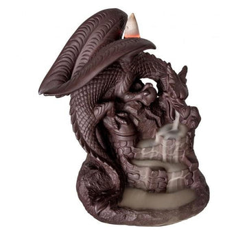 Ceramic Backflow Incense Burner - Dragon on Castle-Earth Fairy Holistics