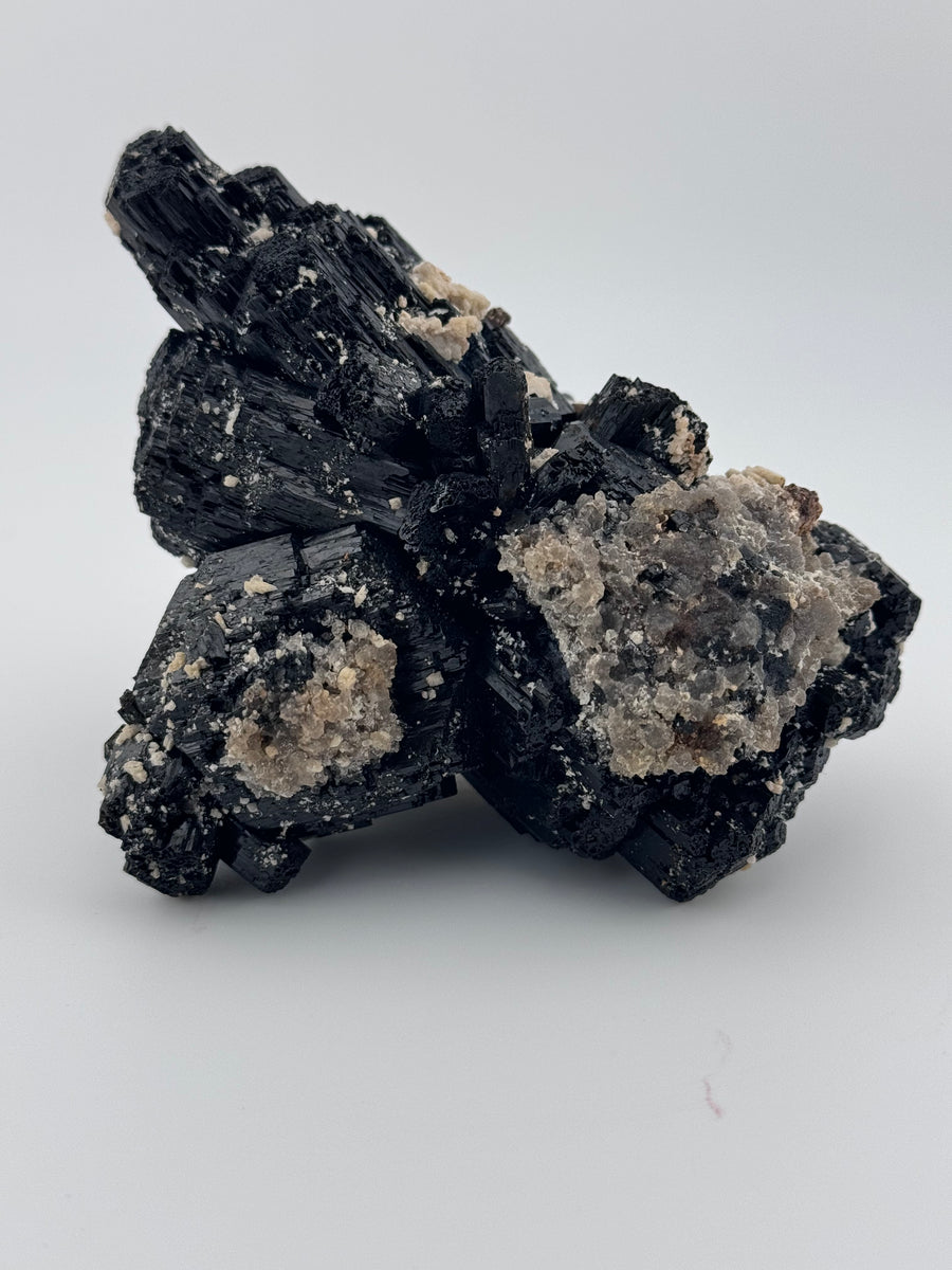 Black Tourmaline Cluster Specimen w/Fluorescent Hyalite Opal - AA Grade-Earth Fairy Holistics