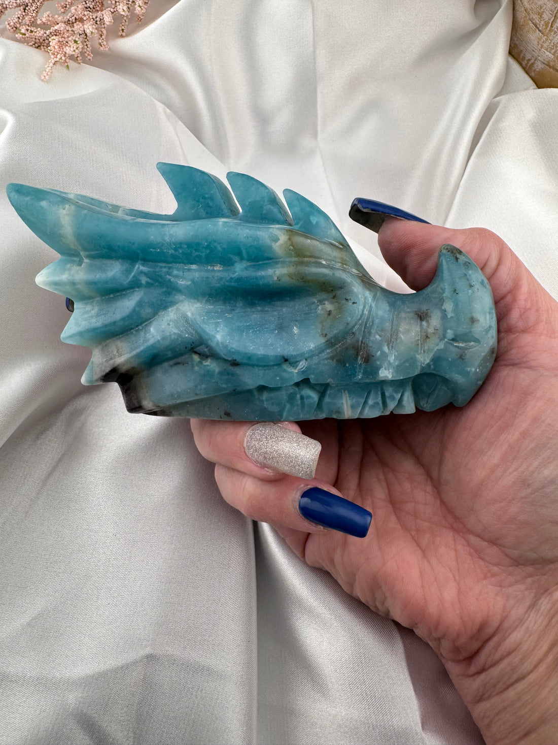 Caribbean Calcite Dragon Head Carving-Handmade Naturals Inc