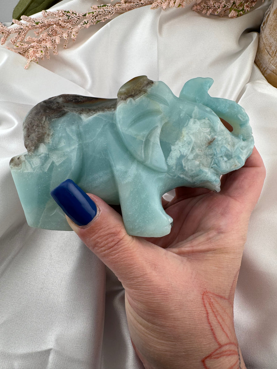 Caribbean Calcite Elephant Carving-Handmade Naturals Inc