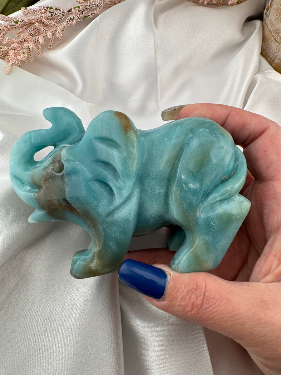 Caribbean Calcite Elephant Carving-Handmade Naturals Inc