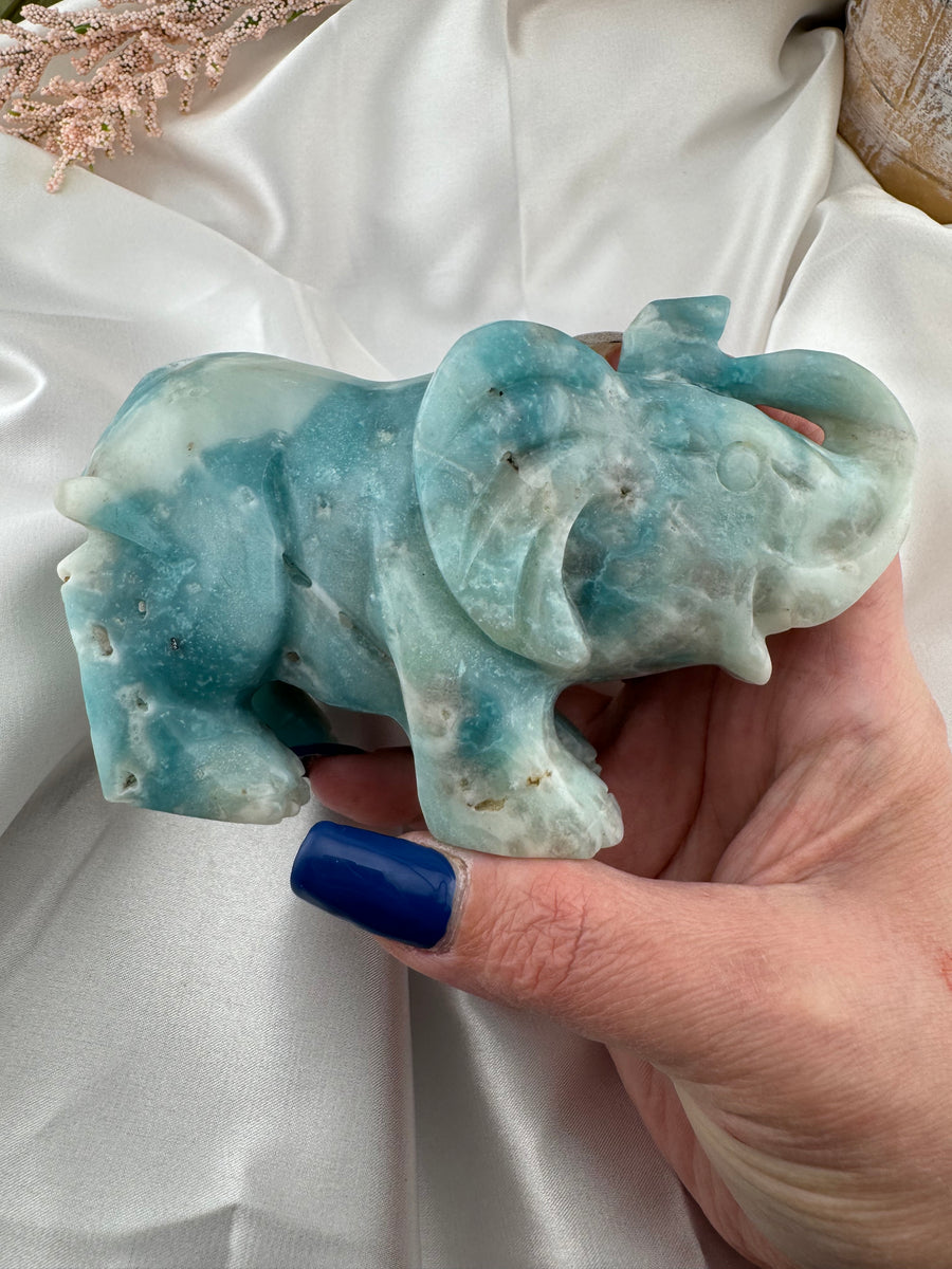 Caribbean Calcite Elephant Carving-Handmade Naturals Inc