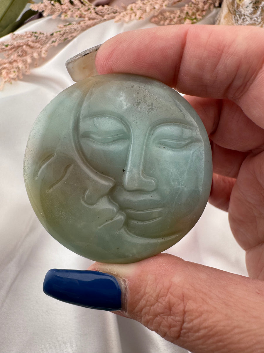 Caribbean Calcite Sun Moon Face Carving-Earth Fairy Holistics