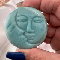 Caribbean Calcite Sun Moon Face Carving-Handmade Naturals Inc