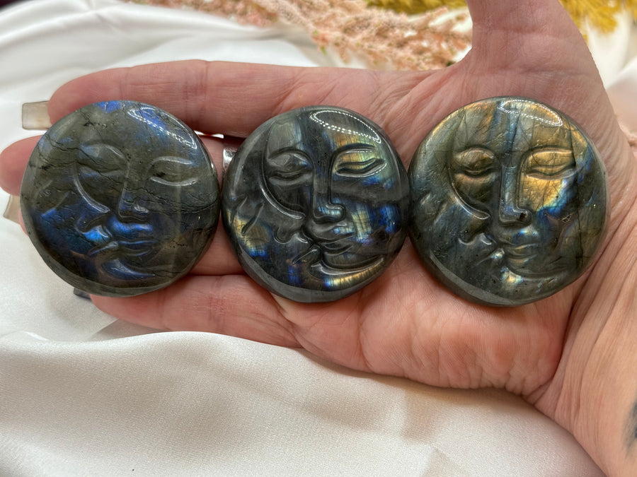 Labradorite Sun and Moon Carving-Handmade Naturals Inc