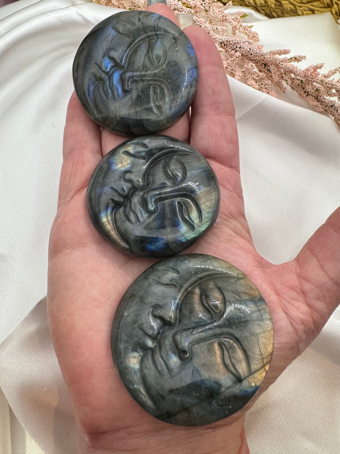 Labradorite Sun and Moon Carving-Handmade Naturals Inc