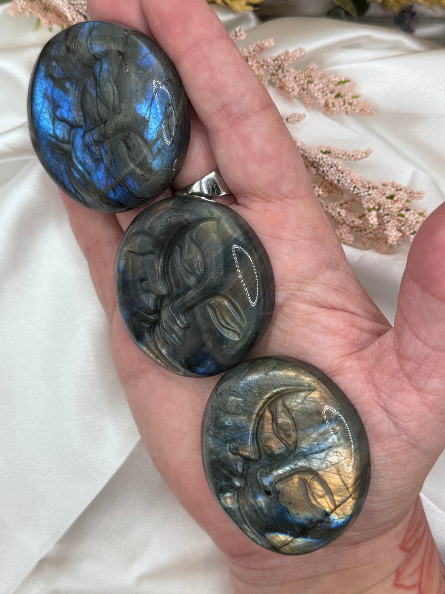 Labradorite Sun and Moon Carving-Earth Fairy Holistics