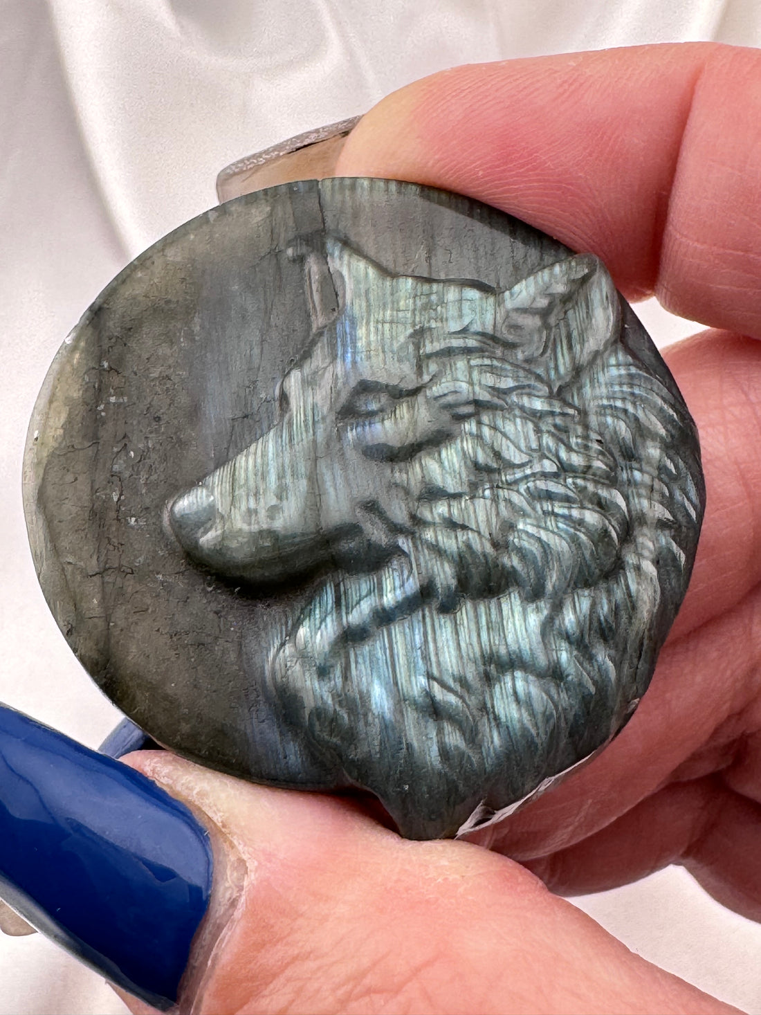 Labradorite Wolf Carving-Handmade Naturals Inc