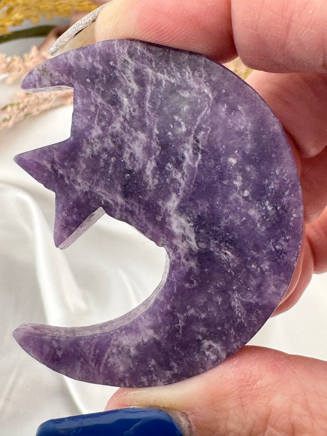 Lepidolite Star and Moon Carving-Handmade Naturals Inc