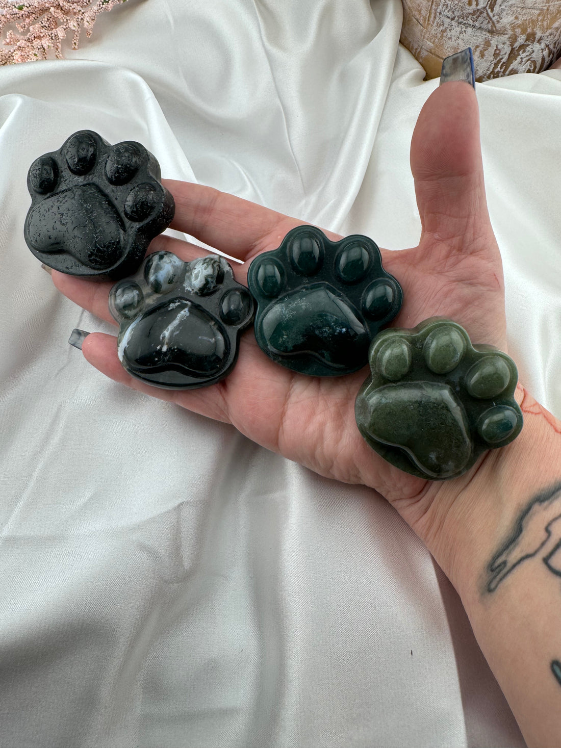 Moss Agate Cat Paw Carving-Handmade Naturals Inc