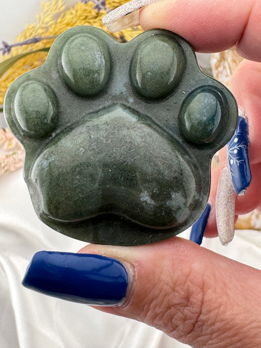 Moss Agate Cat Paw Carving-Handmade Naturals Inc