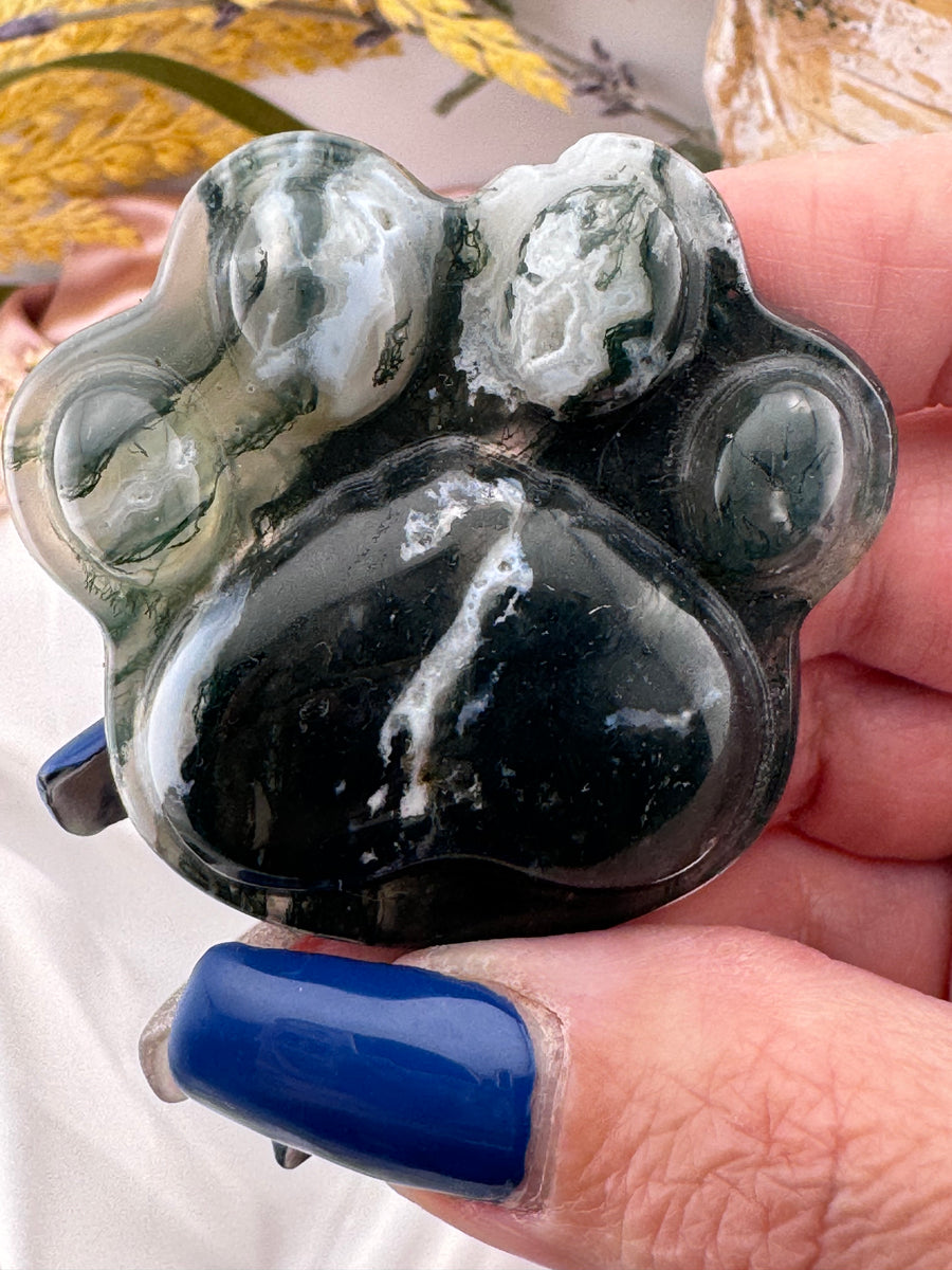 Moss Agate Cat Paw Carving-Earth Fairy Holistics