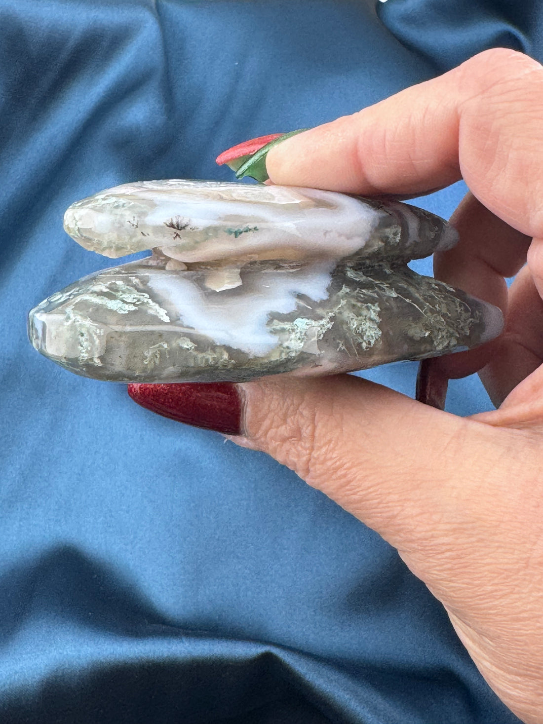 Moss Agate Double Heart Carving-Earth Fairy Holistics