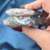 Moss Agate Double Heart Carving-Earth Fairy Holistics