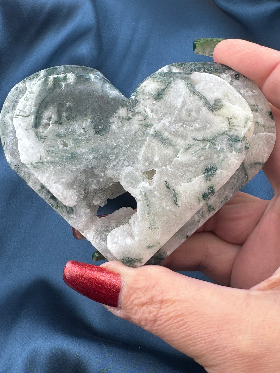 Moss Agate Double Heart Carving-Earth Fairy Holistics