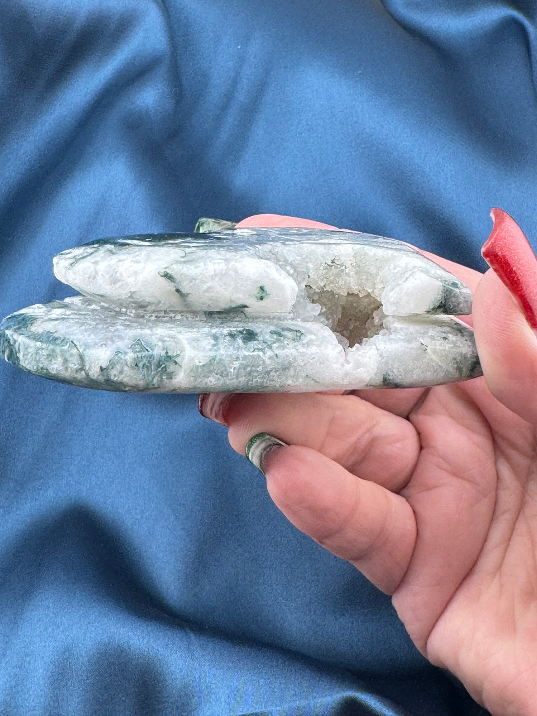 Moss Agate Double Heart Carving-Earth Fairy Holistics