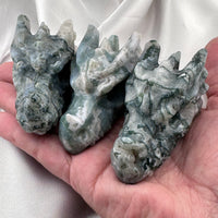 Moss Agate Dragon Head Carving-Handmade Naturals Inc