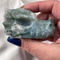 Moss Agate Dragon Head Carving-Handmade Naturals Inc