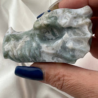 Moss Agate Dragon Head Carving-Handmade Naturals Inc