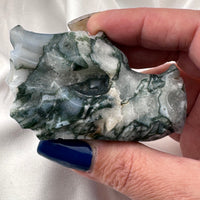 Moss Agate Dragon Head Carving-Handmade Naturals Inc