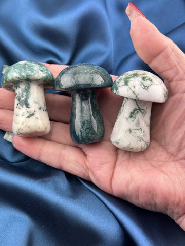 Moss Agate Mushroom Carving-Handmade Naturals Inc