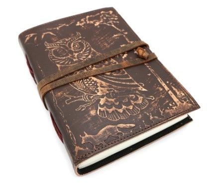 Owl Embossed Blank Leather Journal-Earth Fairy Holistics