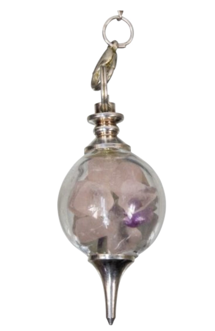 Pendulum - Glass Sephoroton Rose Quartz & Emerald Chips-Earth Fairy Holistics