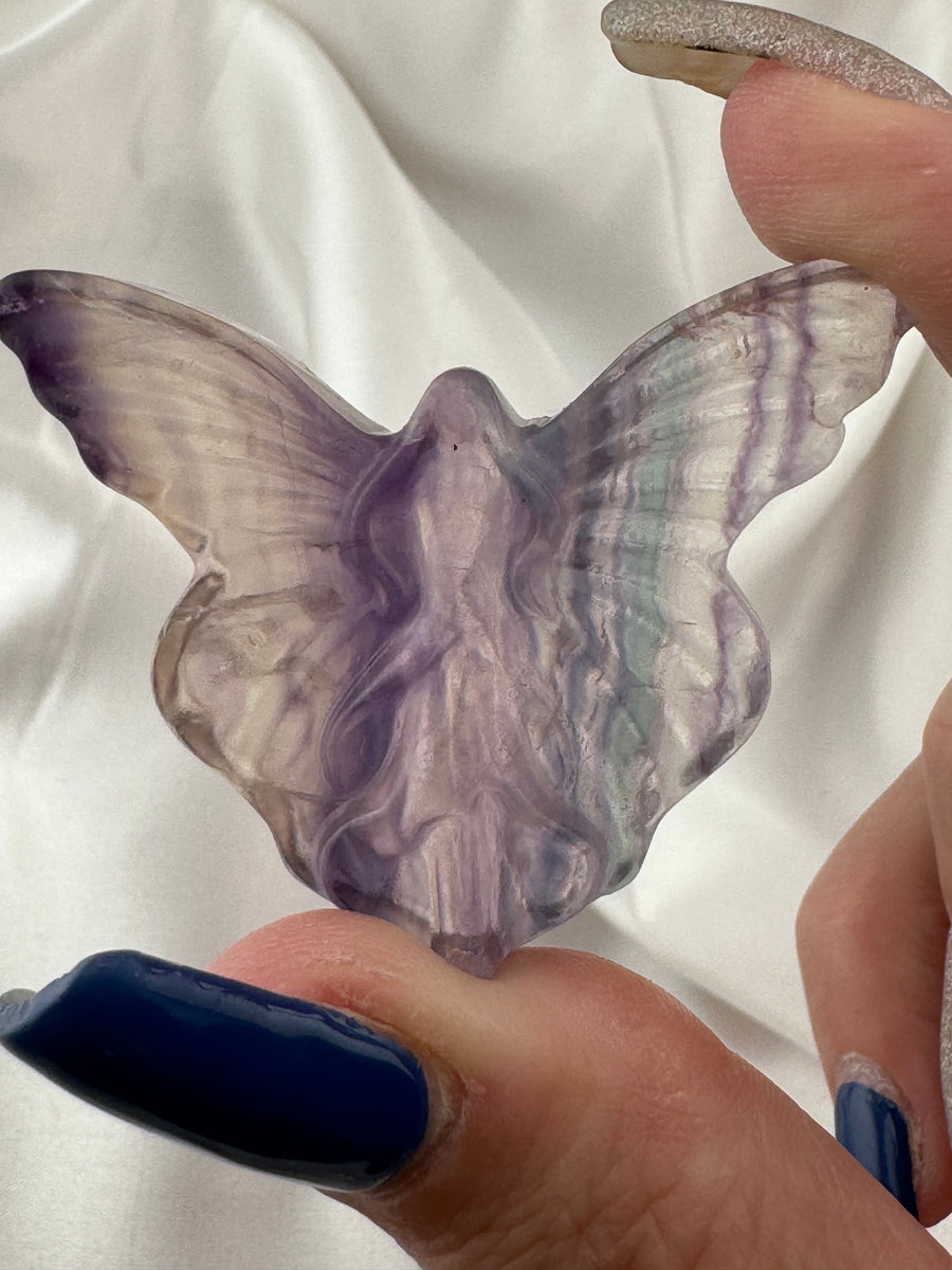 Rainbow Fluorite Butterfly Fairy Carving-Handmade Naturals Inc