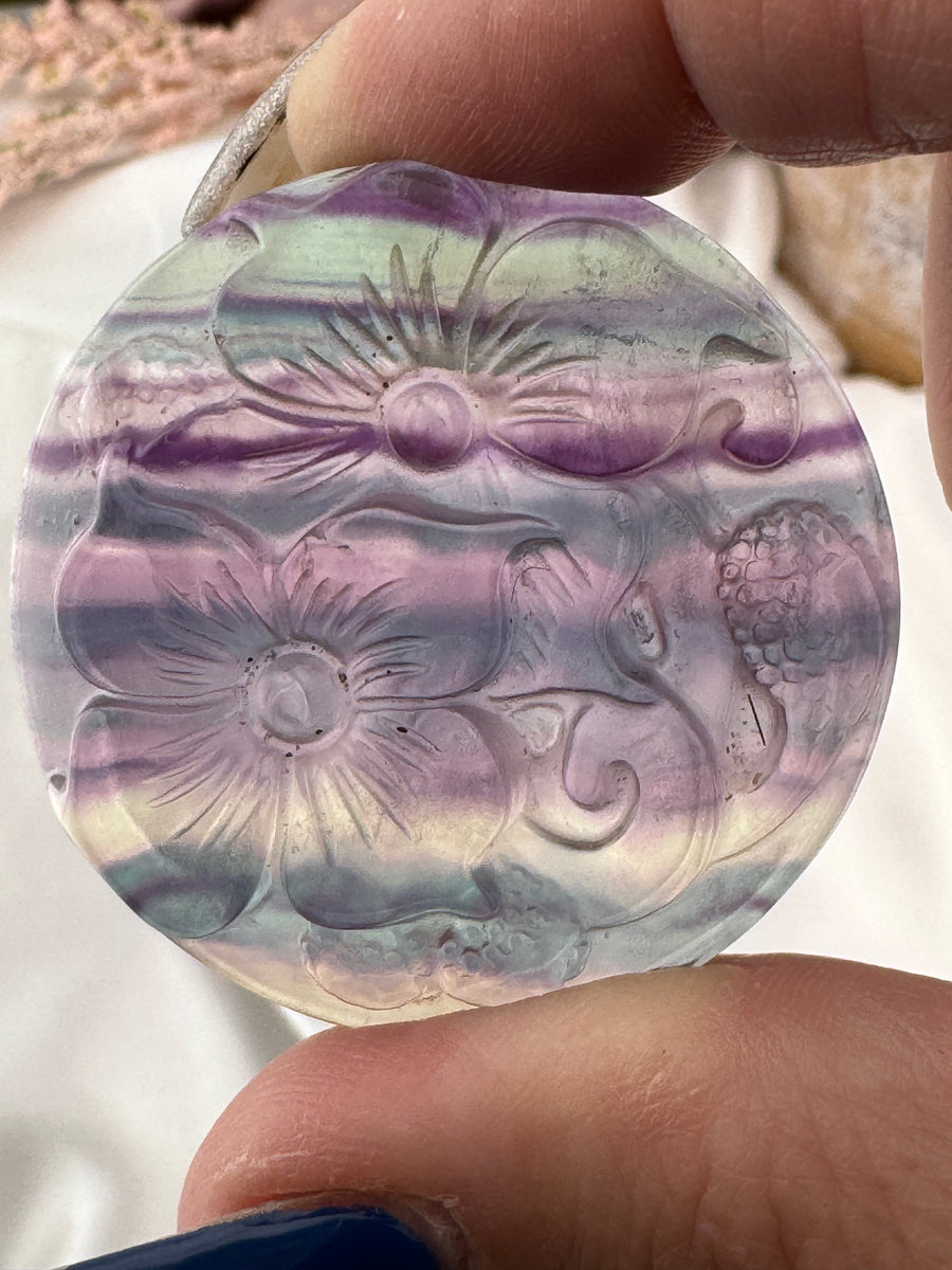 Rainbow Fluorite Flower Carving-Handmade Naturals Inc