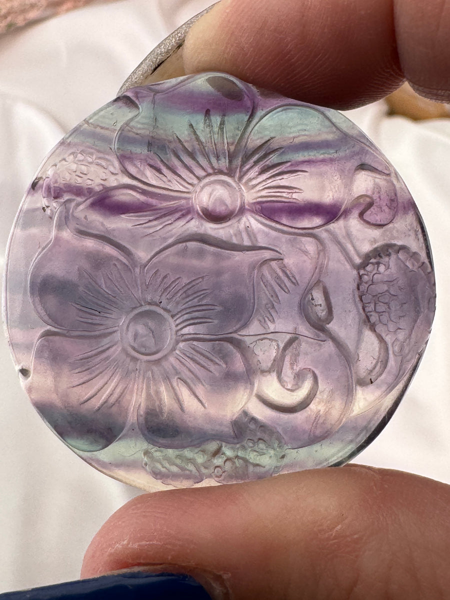 Rainbow Fluorite Flower Carving-Handmade Naturals Inc