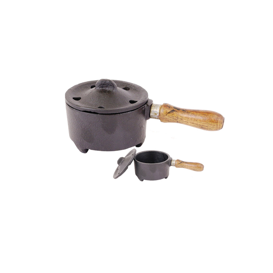 Iron Charcoal Burner w/ Lid + Wood Handle-Earth Fairy Holistics