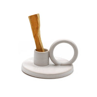 Ceramic Palo Santo Burner w/ Handle (4 in.) - White-Earth Fairy Holistics