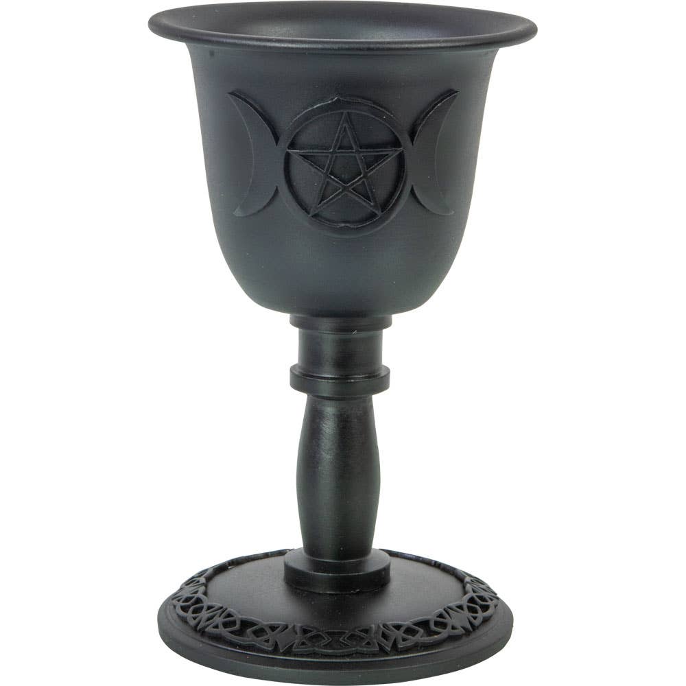 Metal Chalice Mini Candle Holder - Triple Moon w/ Pentacle-Earth Fairy Holistics