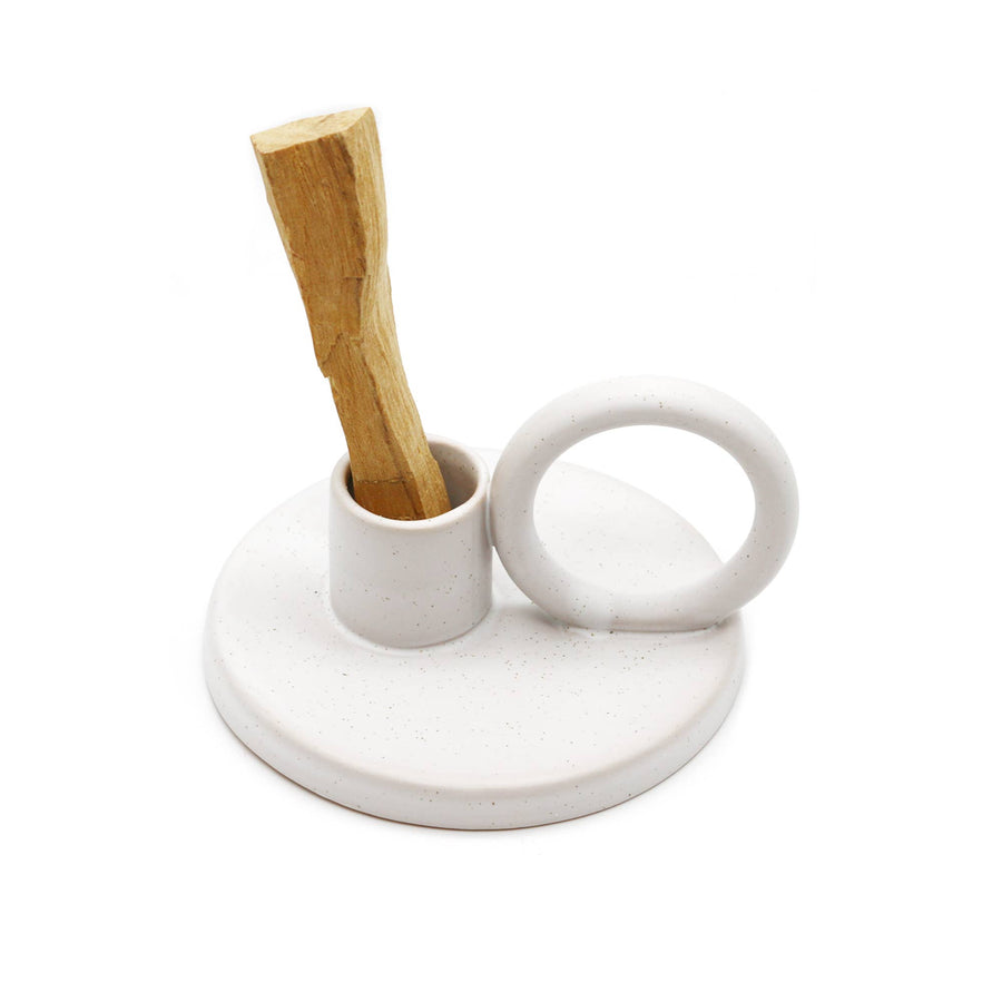 Ceramic Palo Santo Burner w/ Handle (4 in.) - White-Earth Fairy Holistics