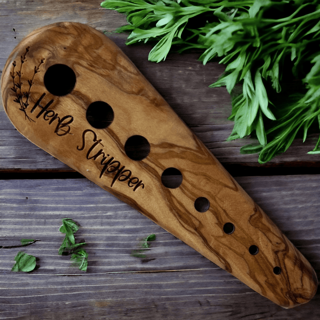 Herb Stripping Tool in Elegant Olive Wood-Earth Fairy Holistics