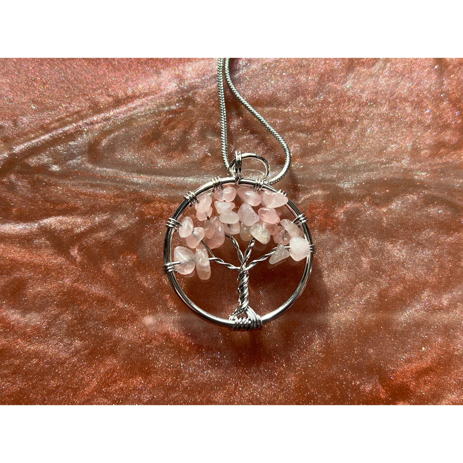 Rose Quartz Wire-Wrapped Tree of Life Pendant-Handmade Naturals Inc