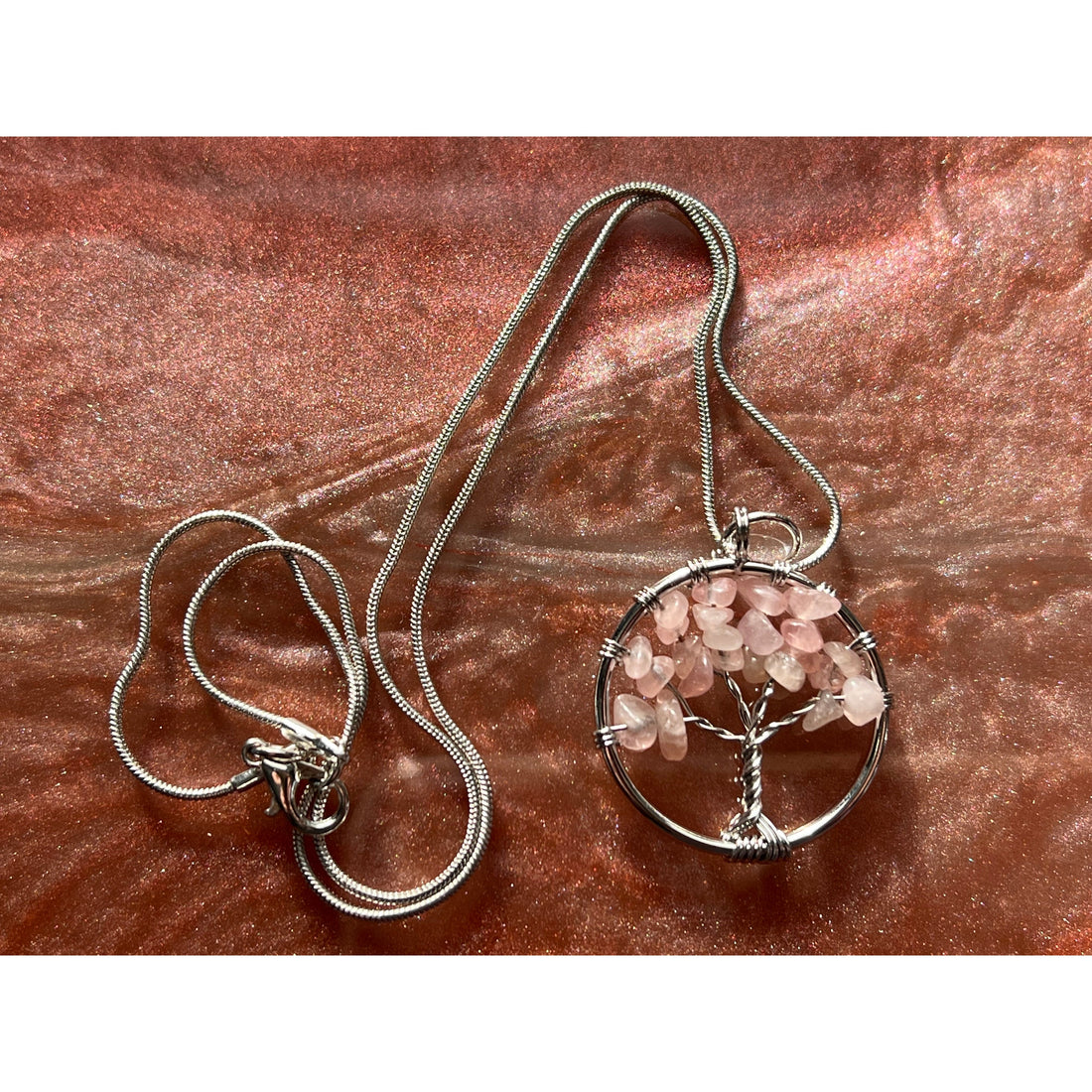 Rose Quartz Wire-Wrapped Tree of Life Pendant-Handmade Naturals Inc